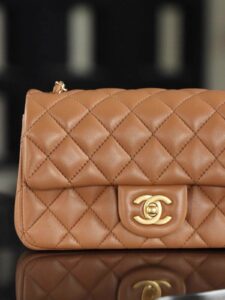 Pre-Owned CHANEL Mini Classic Handbag Caramel Lambskin Gold-Tone Metal - 95% New