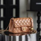 Pre-Owned CHANEL Mini Classic Handbag Caramel Lambskin Gold-Tone Metal - 95% New3