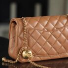 Pre-Owned CHANEL Mini Classic Handbag Caramel Lambskin Gold-Tone Metal - 95% New4