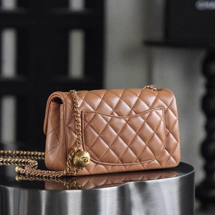 Pre-Owned CHANEL Mini Classic Handbag Caramel Lambskin Gold-Tone Metal - 95% New5